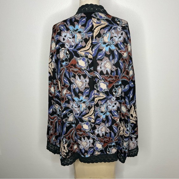 Free People Medium Open Front Cardigan Kimono Floral Blue - Picture 10 of 16